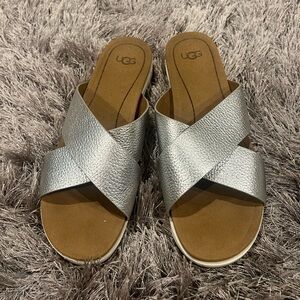 UGG Women's Metallic Silver Cross Strap Sandals